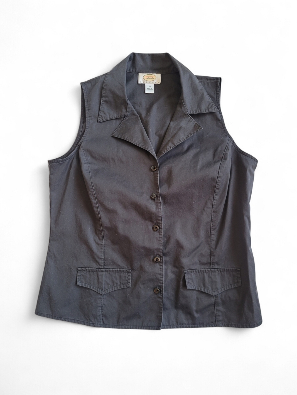 Vintage 90s Talbots Sleeveless Button-Front Black Vest Mininalist 10P